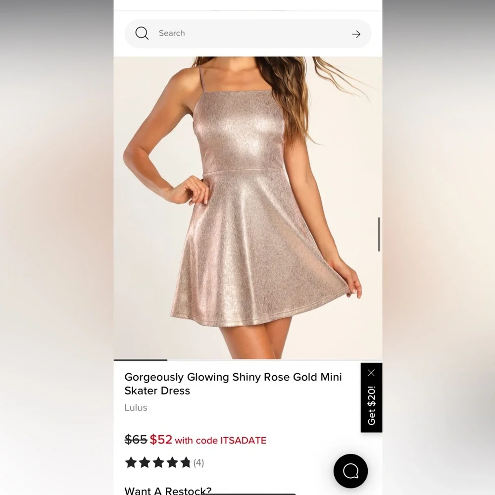 LULU’S- Gorgeously Glowing Shiny Rose Gold Mini Skater Dress - NWT - Picture 14 of 15